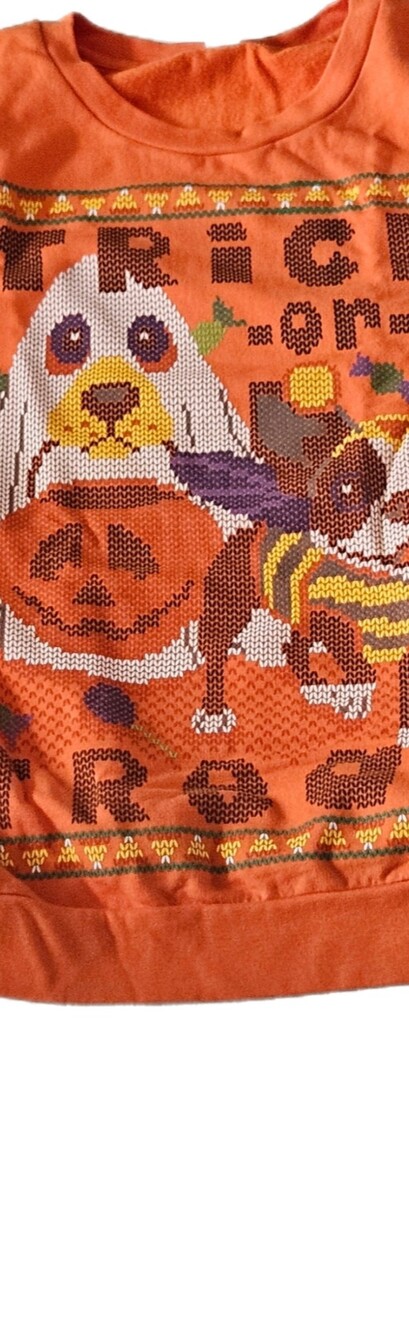 Halloween Dog Trick or Treat Orange Crewneck Sweatshirt Adult Size M - Picture 2 of 6